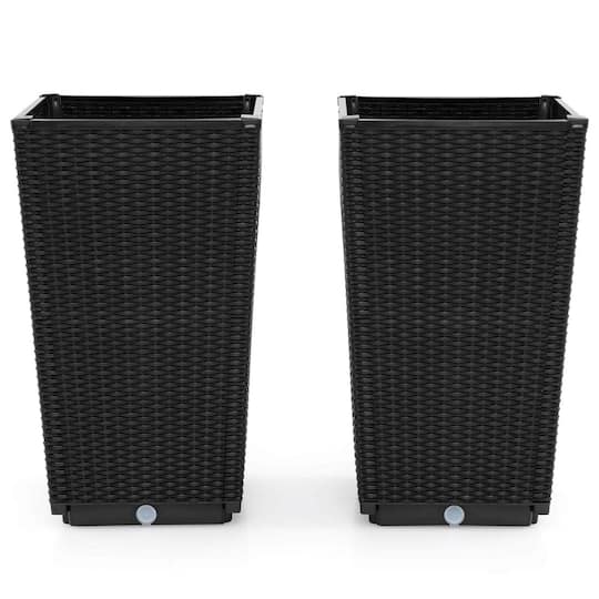 Costway 23" Tall Planters PP Rattan Wicker Plant Pot Self-watering Tree Pots